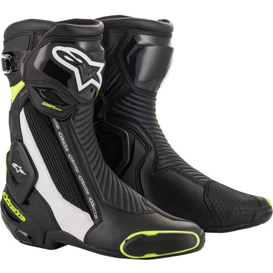 Alpinestars SMX Plus v2 motorcycle boots black / white / fluo-yellow