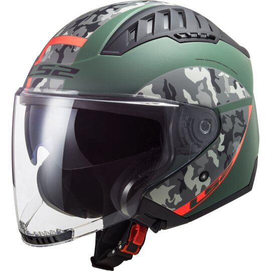 LS2 OF600 Copter Jet Helmet Crispy verde militare / arancione L
