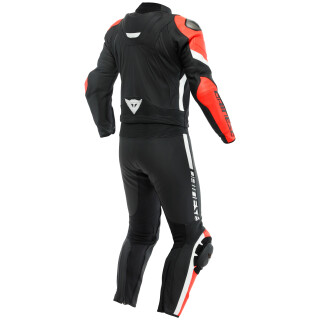 Traje de cuero Dainese Avro 4 2 piezas negro mate / rojo flúo / blanco 52