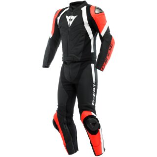 Traje de cuero Dainese Avro 4 2 piezas negro mate / rojo flúo / blanco 56