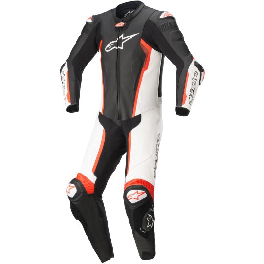 Traje de cuero de 1 pieza Alpinestars Missile V2 Tech Air negro / blanco / rojo-fluo