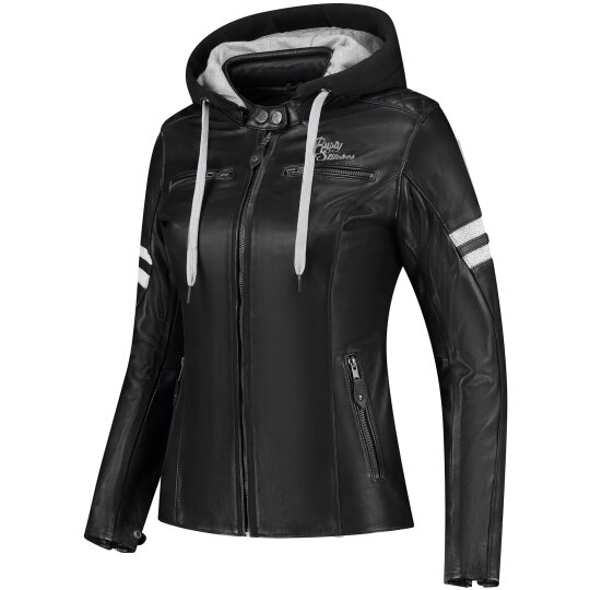 Rusty Stitches Joyce Hooded V2 Giacca in pelle Nero / Bianco Donna 38