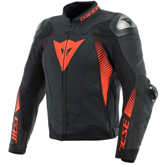 Dainese Super Speed 4 Chaqueta de cuero negro mate / rojo fluo 50