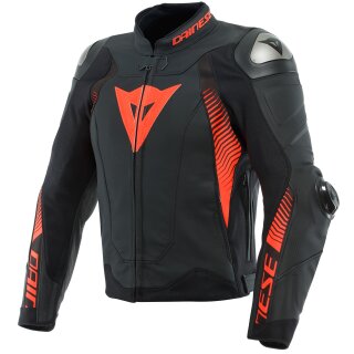 Dainese Super Speed 4 Chaqueta de cuero negro mate / rojo fluo 58