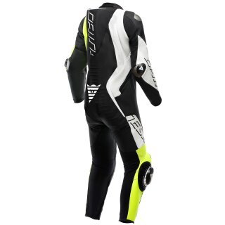 Dainese Audax D-Zip Mono de cuero perf. negro / amarillo fluo / blanco 52