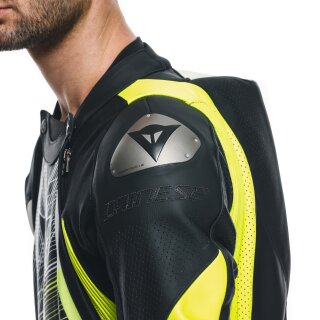 Dainese Audax D-Zip Mono de cuero perf. negro / amarillo fluo / blanco 52