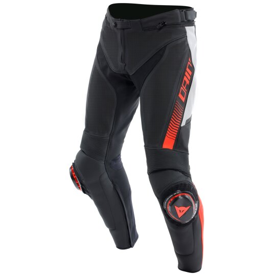 Dainese Super Speed Pantaloni in pelle perf. nero / bianco / rosso fluo 56