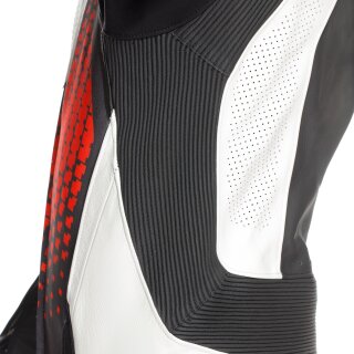 Dainese Laguna Seca 6 Tuta in pelle intera Nero / Bianco / Rosso Fluo