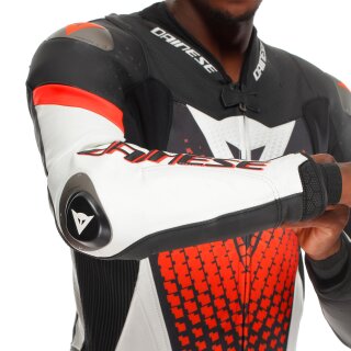 Dainese Laguna Seca 6 Tuta in pelle intera Nero / Bianco / Rosso Fluo