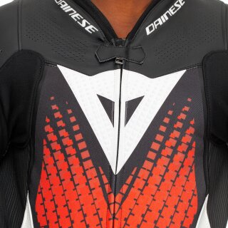 Dainese Laguna Seca 6 Tuta in pelle intera Nero / Bianco / Rosso Fluo