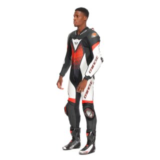 Dainese Laguna Seca 6 Tuta in pelle intera Nero / Bianco / Rosso Fluo