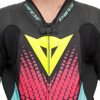 Dainese Laguna Seca 6 Combinaison en Cuir 1 Pièce Noir / Bleu / Rose