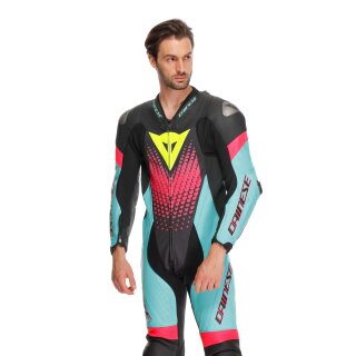 Dainese Laguna Seca 6 Combinaison en Cuir 1 Pièce Noir / Bleu / Rose