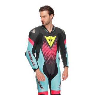 Dainese Laguna Seca 6 Traje de Piel 1 pieza Negro / Azul / Rosa