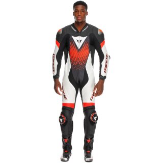 Dainese Laguna Seca 6 Mono de cuero de una pieza Negro / Blanco / Rojo Fluo