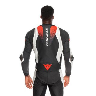 Dainese Laguna Seca 6 Mono de cuero de una pieza Negro / Blanco / Rojo Fluo