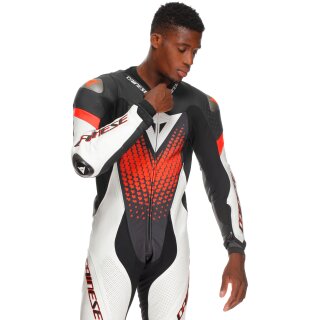 Dainese Laguna Seca 6 Mono de cuero de una pieza Negro / Blanco / Rojo Fluo