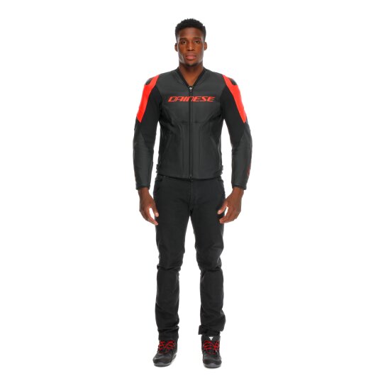 Veste en cuir Dainese Racing 5 Perf. Noir / Noir / Rouge-Fluo 52